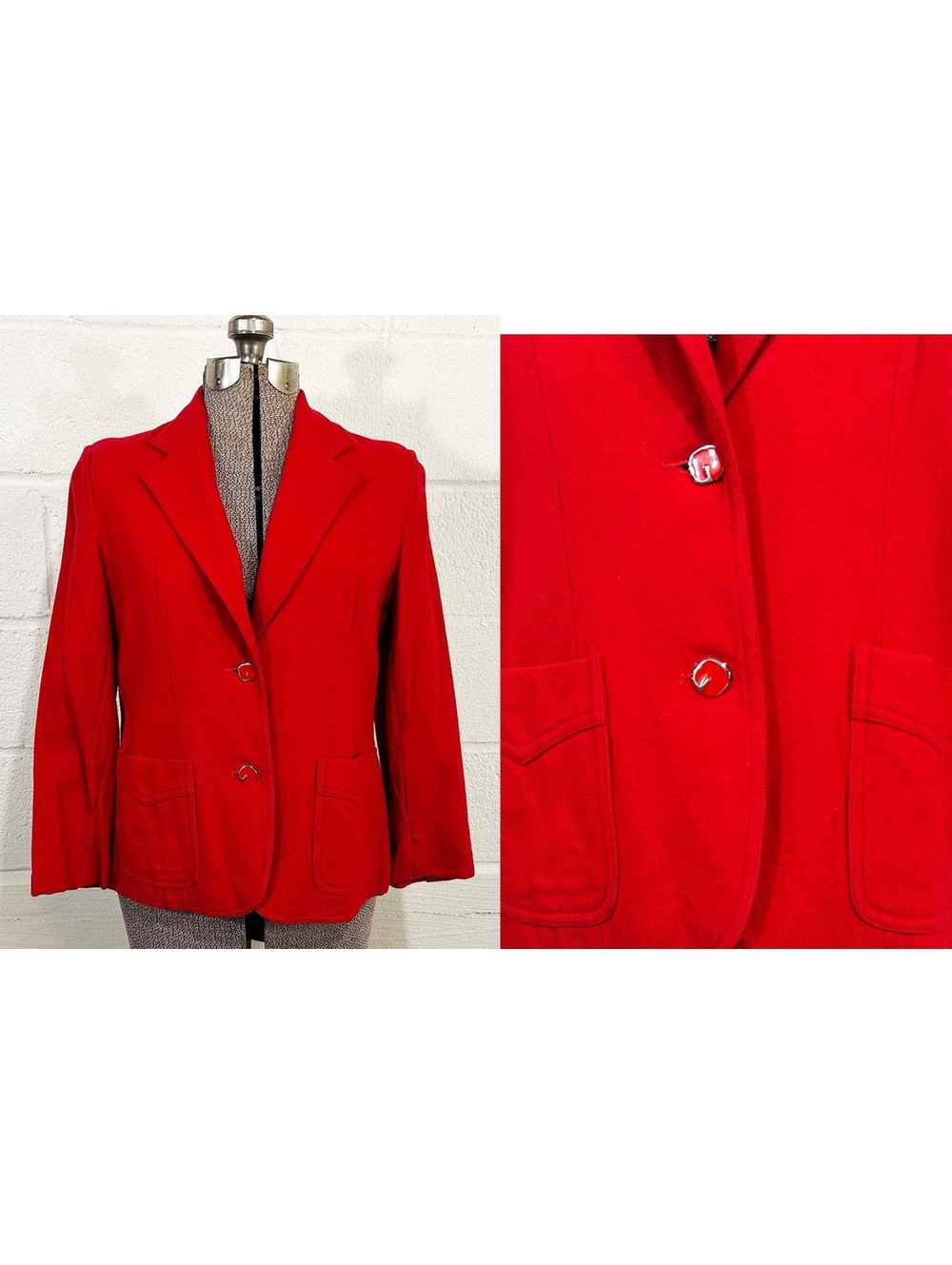 1950s Red Wool Blazer Golden Crown Paris Made XS/Small)